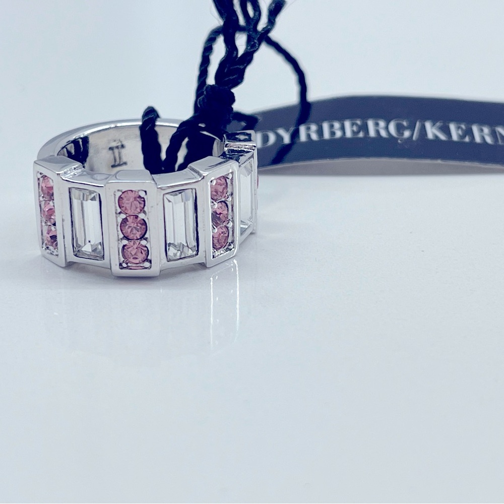 Dyrberg Kern Danish silver ring with pink & white Swarovski crystals.